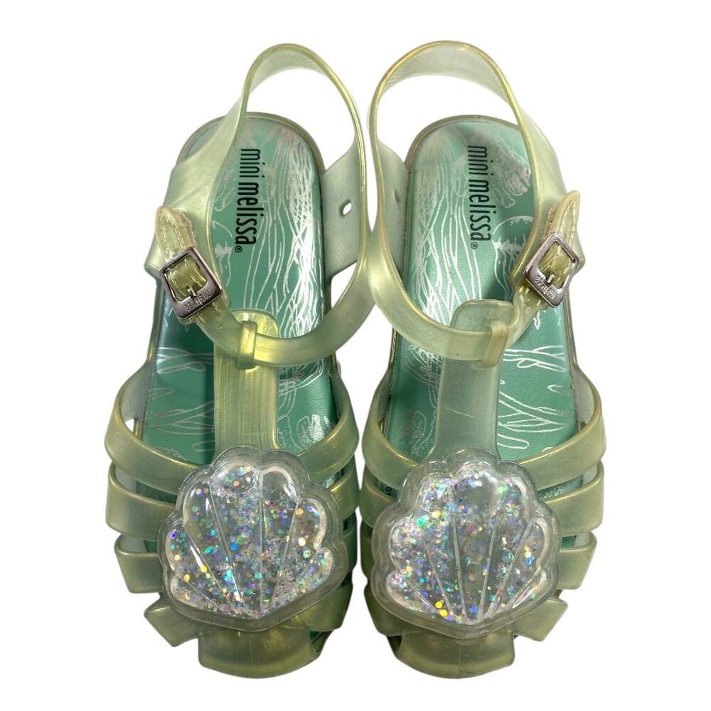Mini Melissa Aranha Xii Green Gold Mermaid Glitter Cutout Toddler Sz 3 Sandals